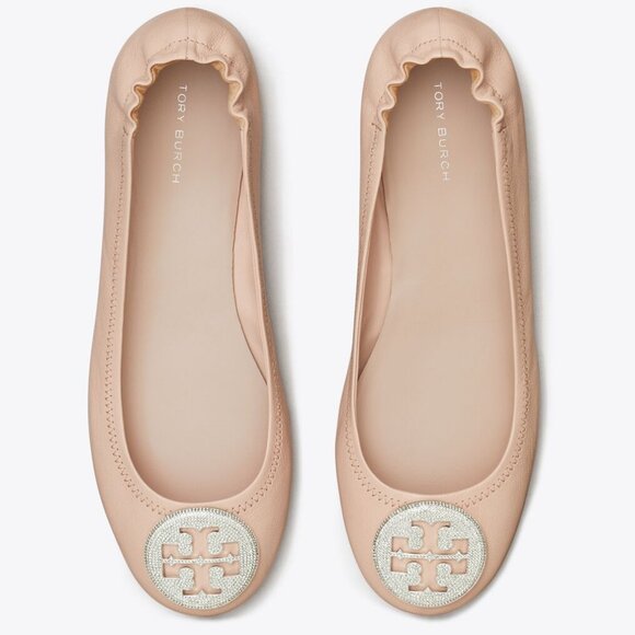 Tory Burch $298 Minnie Pavé Travel Ballet Flats Shell Pink MANY SIZES - Picture 2 of 8